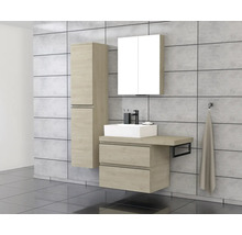 Badezimmer mit Waschtisch, Spiegelschrank und Hochschrank
