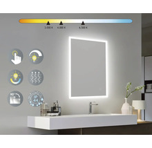 Beleuchteter Spiegel mit Touchsensor, einstellbarer Lichtfarbe und IP44-Schutz