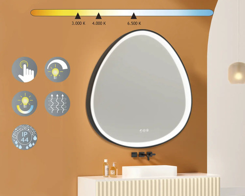 Miroir de salle de bain ovale avec éclairage LED et capteur tactile