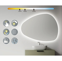 Miroir lumineux avec fonction tactile, température de couleur réglable, fonction antibuée, indice de protection IP44 et fonction de rotation à 90 degrés dans la salle de bain