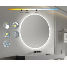 Runder Badspiegel mit Beleuchtung und Touch-Funktion in einem Badezimmer