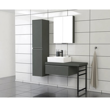Badezimmer mit Waschbecken, Unterschrank, Spiegelschrank und Hochschrank