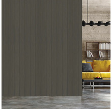 Intérieur avec panneaux muraux, étagère et canapé