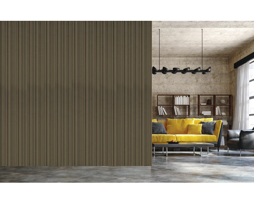 Salon avec mur en lambris et mobilier