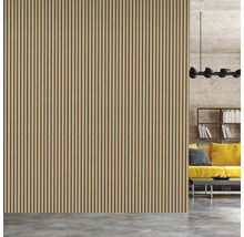 Mur en panneaux de bois dans un salon avec canapé