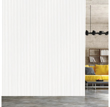 Intérieur avec lambris à rayures, canapé et bibliothèque