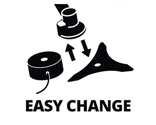 Symbole pour un changement facile de la bobine de fil et de la lame sur les coupe-bordures