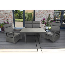 Ensemble de jardin avec table, fauteuil et banc sur une terrasse