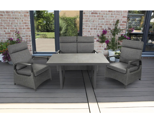 Dining-Set set de meubles de jardin set pour lounge bellavista - Home&Garden® 4 places aluminium rotin synthétique gris Ensemble de jardin avec table, fauteuil et banc sur une terrasse