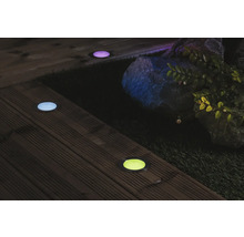 Scène avec plusieurs spots de sol LED dans un jardin.