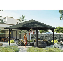 Pavillon carré avec toit et salon de jardin