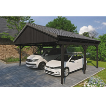 Doppelcarport aus Holz mit zwei Autos