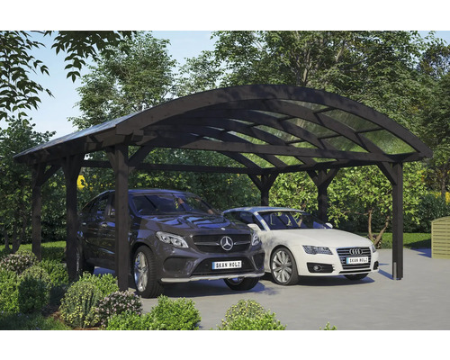 Carport double SKAN HOLZ Franken avec ancre de poteau 635 x 541 cm anthracite Double abri de voiture en bois avec deux voitures