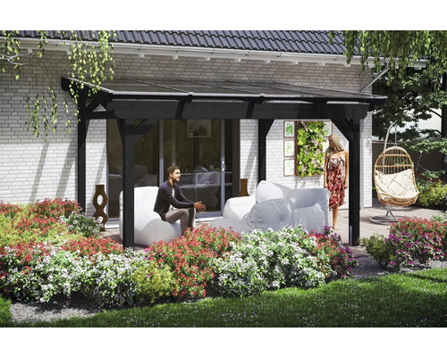 Toiture pour terrasse SKAN HOLZ Sanremo 434 x 250 cm anthracite Pergola de terrasse avec coin salon dans le jardin