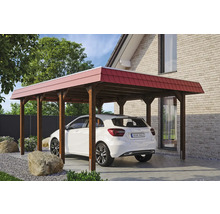 Holzcarport mit Ziegeldach und Auto