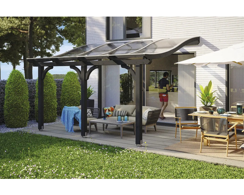 Toiture pour terrasse SKAN HOLZ Venezia 434 x 239 cm anthracite Terrasse couverte avec mobilier de jardin et pelouse