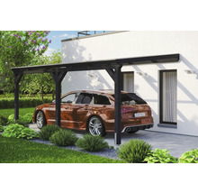 Abri de voiture en bois avec voiture