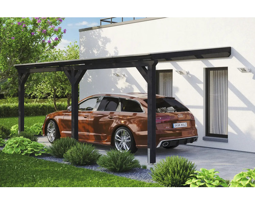 Carport individuel SKAN HOLZ Vogtland avec ancre de poteau 300 x 541 cm anthracite Abri de voiture en bois avec voiture
