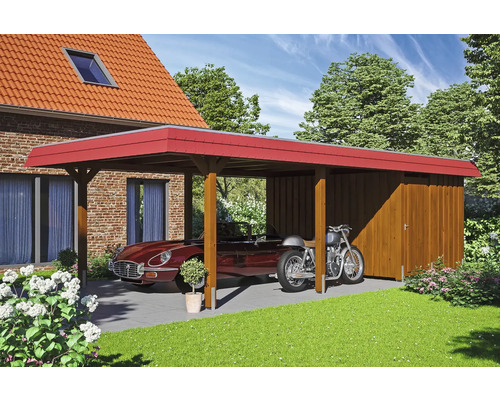 Carport avec débarras, voiture et moto