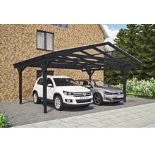 Doppelcarport mit zwei Autos vor einem Haus