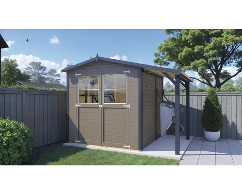 Gartenhaus Bertilo Tonio 2 Plus inkl. Schleppdach 297 x 233 cm beige exclusiv bei Hornbach Gartenhaus mit Doppeltür und Anbau im Garten