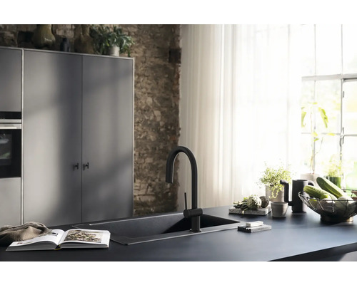 Moderne Küche mit Spüle, Armatur und Arbeitsfläche
