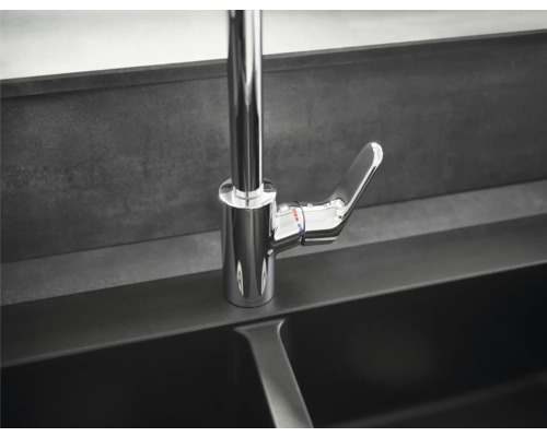 Küchenarmatur aus Metall mit Einhebelmischer und Wasserkennzeichnung