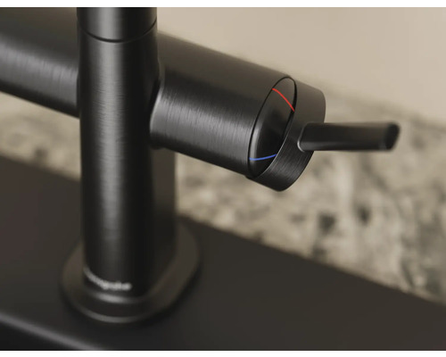 Robinet de cuisine noir avec régulateur de température