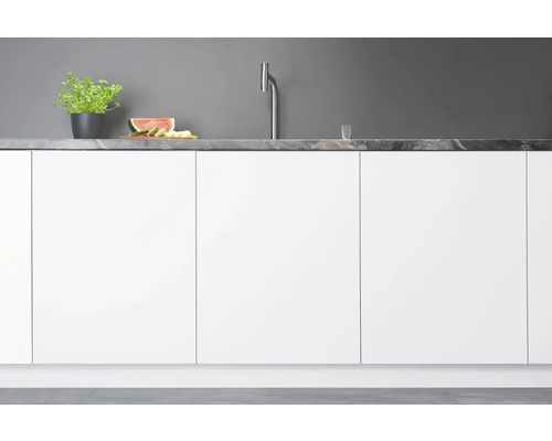 Meubles bas de cuisine avec évier, robinet et décoration