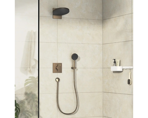 Salle de bains avec pomme de douche et douchette murale