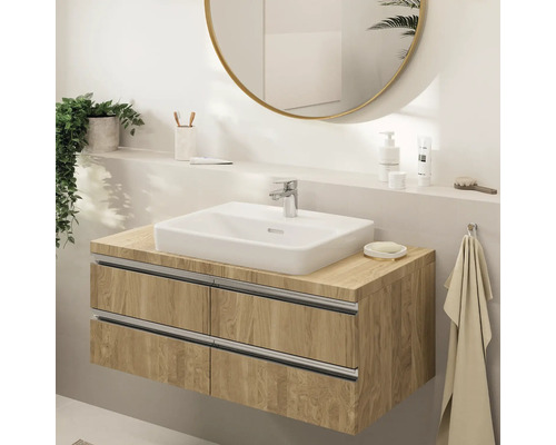 Meuble-lavabo de salle de bain avec lavabo, miroir et robinet