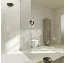 Helles Badezimmer mit Dusche, Toilette und Waschtisch