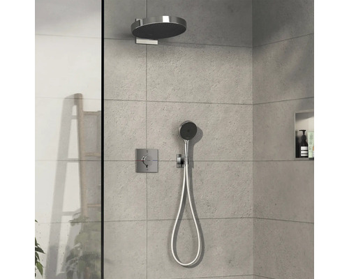 Douche avec pomme de tête, douchette à main et mitigeur thermostatique au mur