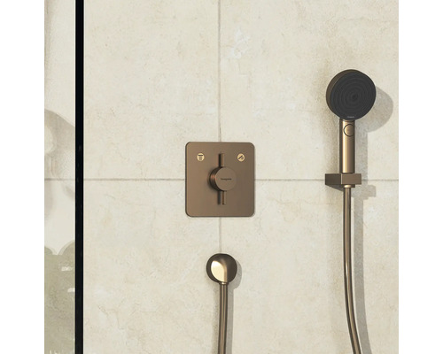 Ensemble de douche avec douchette à main, flexible et mitigeur thermostatique pour montage mural