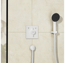Robinet de douche et douchette avec flexible de douche sur mur carrelé