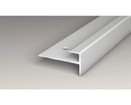 Profil de bordure d''escalier en aluminium avec surface rainurée et trous de fixation