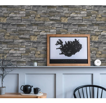 Vliestapete 38813-1 Elements II Steinmauer 3D Effekt grau beige