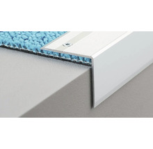 Profil d''arête d''escalier en aluminium monté avec des vis sur de la moquette