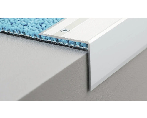 Profil d''arête d''escalier en aluminium monté avec des vis sur de la moquette