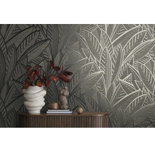 Vliestapete 39933-4 French Affair Palmenblätter schwarz glänzend