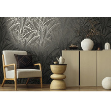 Vliestapete 39933-4 French Affair Palmenblätter schwarz glänzend