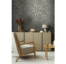 Vliestapete 39933-4 French Affair Palmenblätter schwarz glänzend