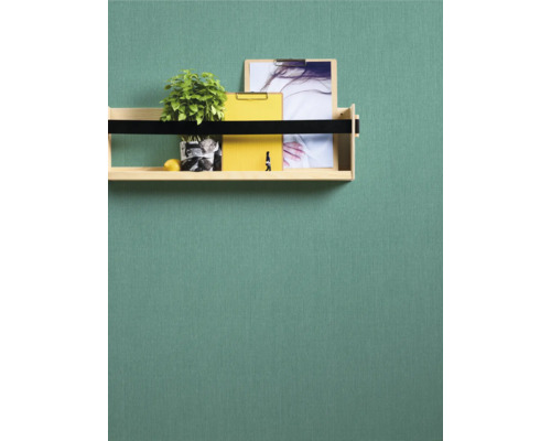 Regal an einer Wand mit Pflanze, Ordnern und Bildern