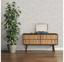 Dekoratives Zimmer mit Pflanze, Kommode und Schallplattenspieler für eine wohnliche Atmosphäre