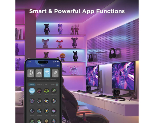 Smartphone mit Govee App in einem Gamingzimmer mit LED Beleuchtung