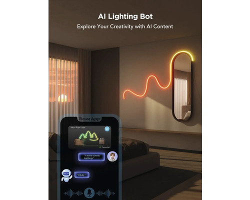 Neon Seilbeleuchtung im Schlafzimmer mit Govee App Steuerung.