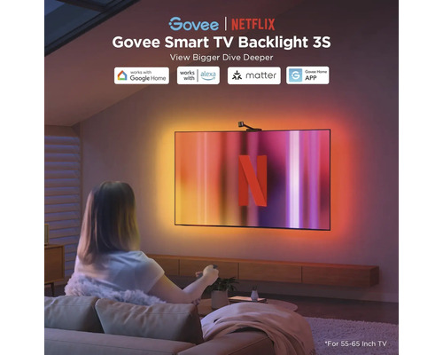 Govee Smart TV Backlight 3S avec compatibilité avec Google Home et Alexa dans un environnement de salon