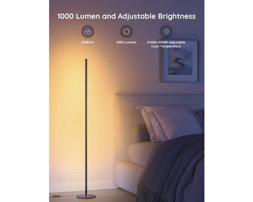 Lampadaire noir de 1000 lumens avec luminosité réglable à côté d''un lit