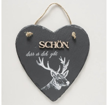 Panneau en ardoise en forme de cœur avec motif de cerf et l''inscription Heureux que tu sois là