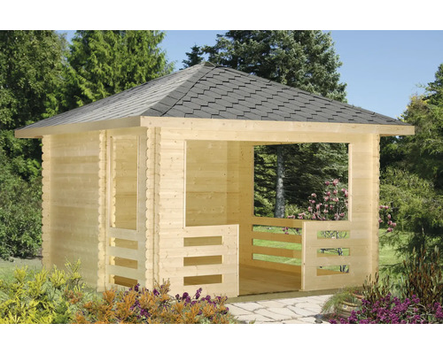 Holz Gartenlaube mit Bitumendach im Garten
